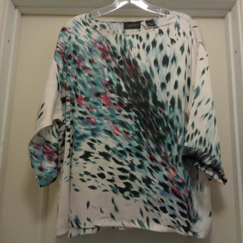 SCANDI GIRL STYLED PEACOCK MODERNIST BLOUSE BY INVESTMENTS PETITES PL